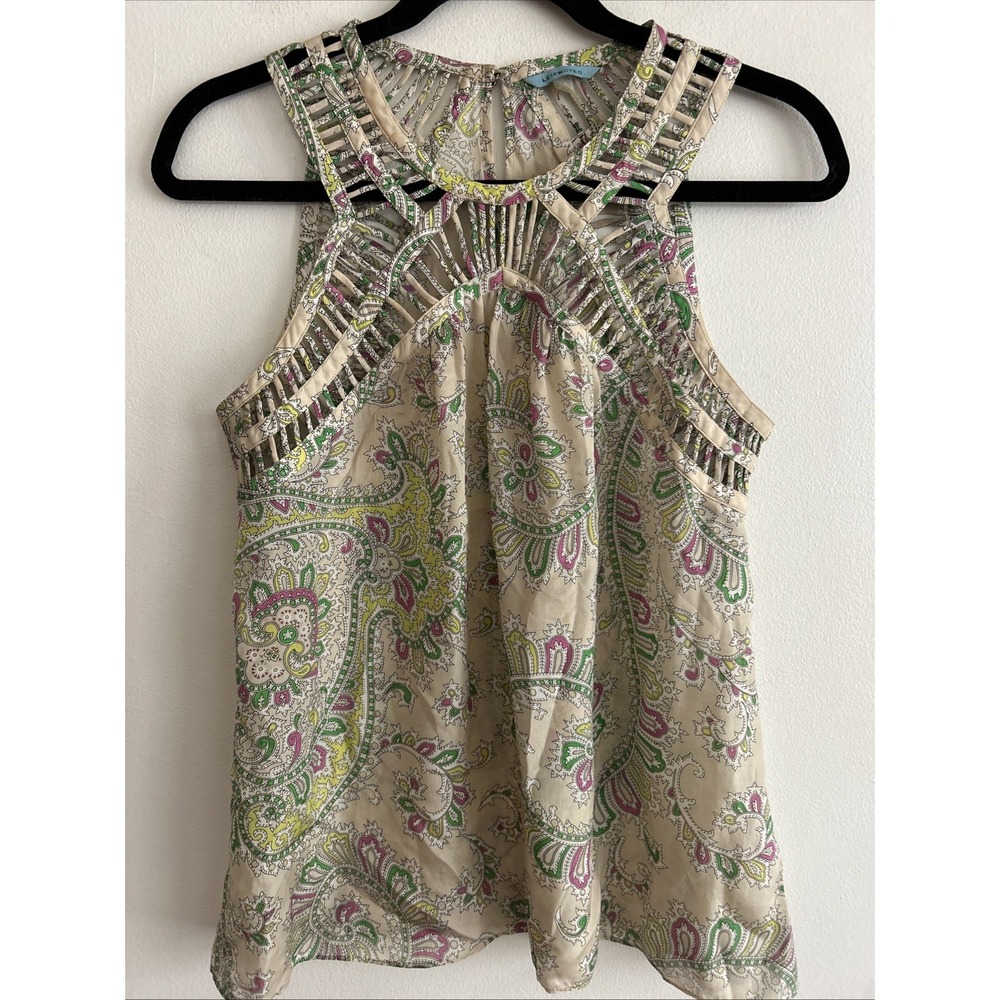 Anthropologie LeifNotes 100% Silk Blouse Lattice Cut-Out Paisley Women's Size 4‎